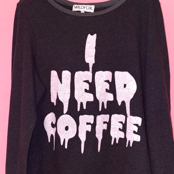Wildfox Couture I Need Coffee Sweatshirt Cozy Beach Medium Grey Black Halloween - Picture 2 of 6